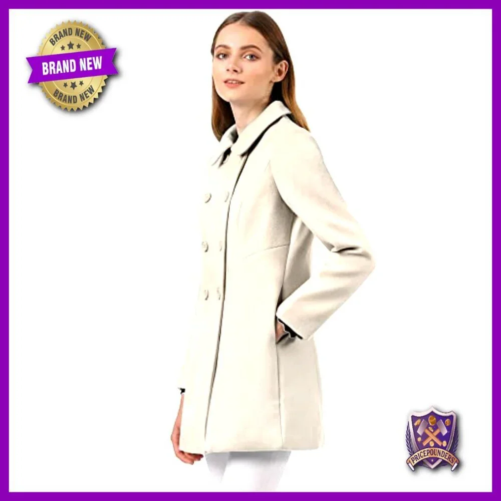Peter Pan Collar Double Breasted Long Trench Pea Coat Classic Elegant Workwear
